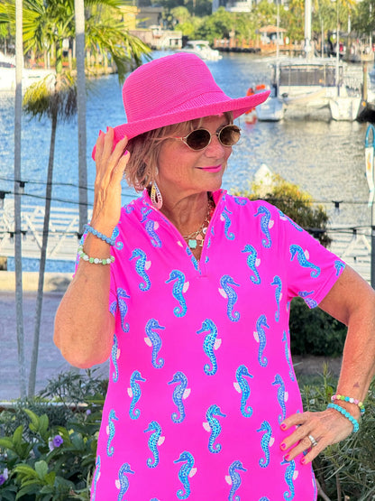 LULU B SEAHORSE BAY HALF ZIPPER SHORT SLEEVE DRESS