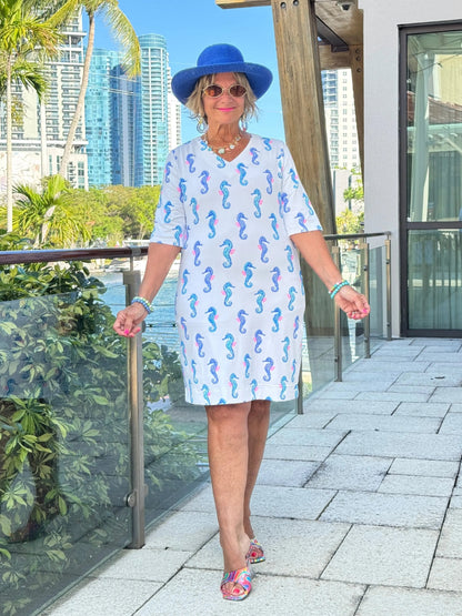 LULU B SHORELINE CHARM ELBOW SLEEVE DRESS