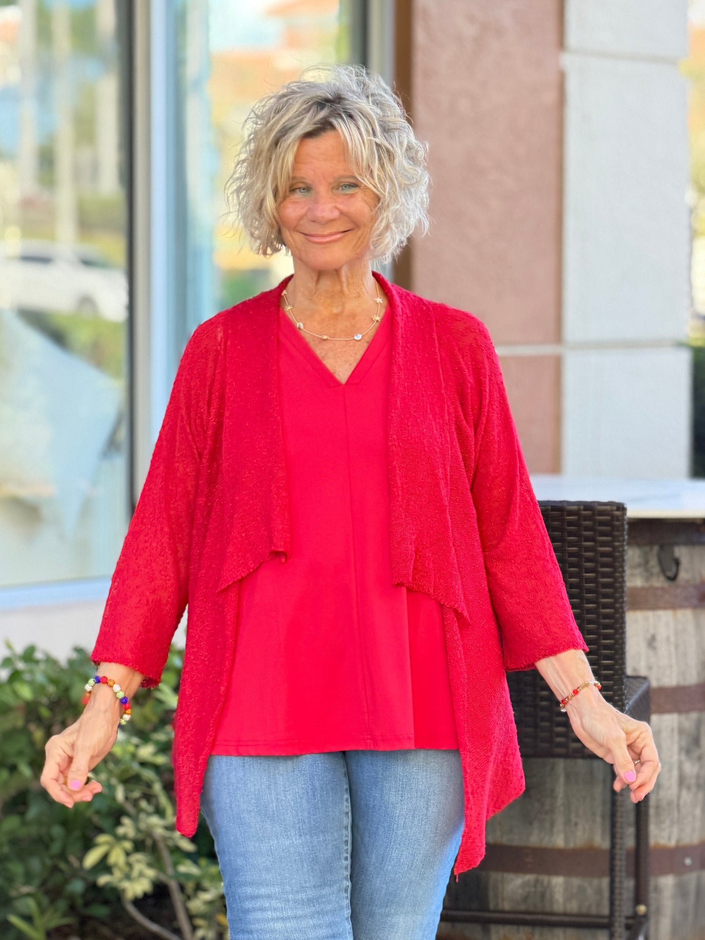 LULU B RED MESH RUFFLE  WRAP