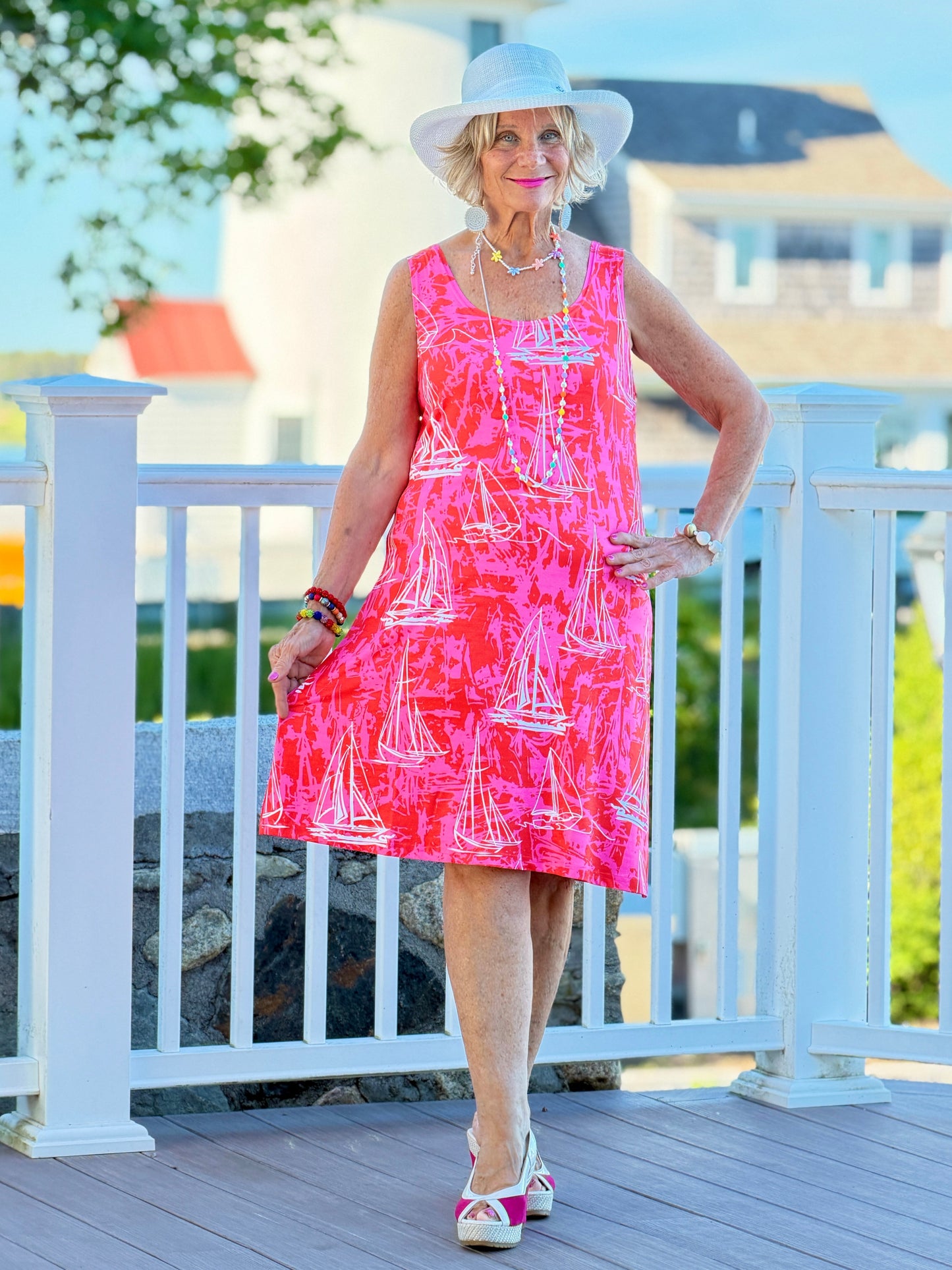 HARBOR LIGHTS RED SAILBOAT DRESS