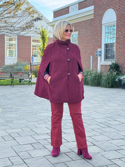 BURGUNDY Womens Cape Poncho Coat