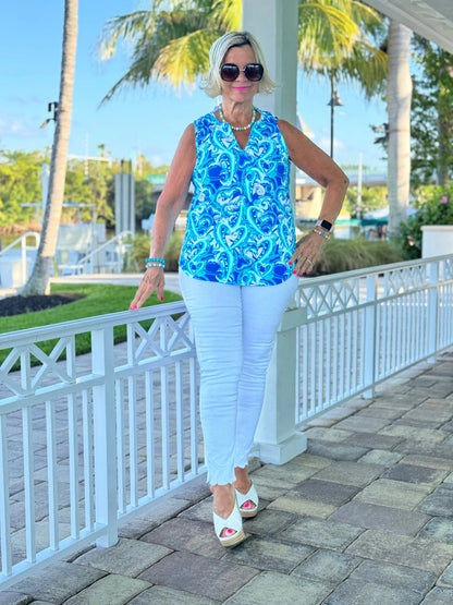 BLUE DREAMING HEARTS SLEEVELESS V NECK