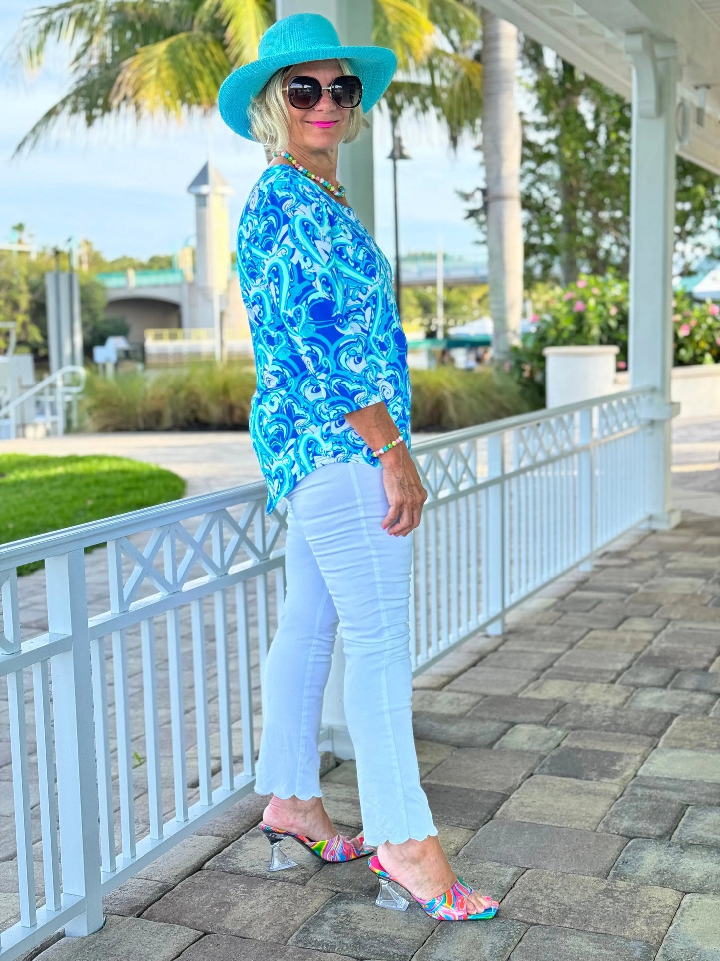 BLUE DREAMING HEARTS ASYMMETRICAL TOP
