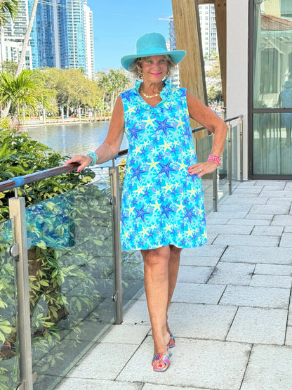 LULU B STARFISH SPLASH RUFFLE DRESS