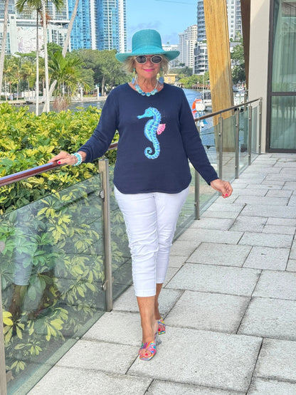 LULU-B NAVY SEAHORSE SWEATER