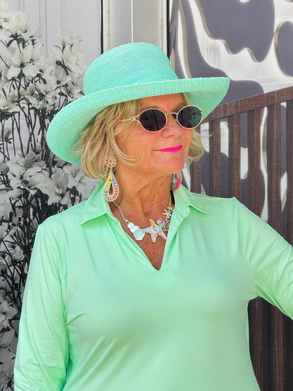 LULU-B SOLID LIME COLLAR SLEEVE TOP