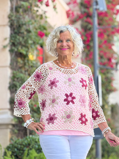 Floral Hand-Crochet Top - Carnation