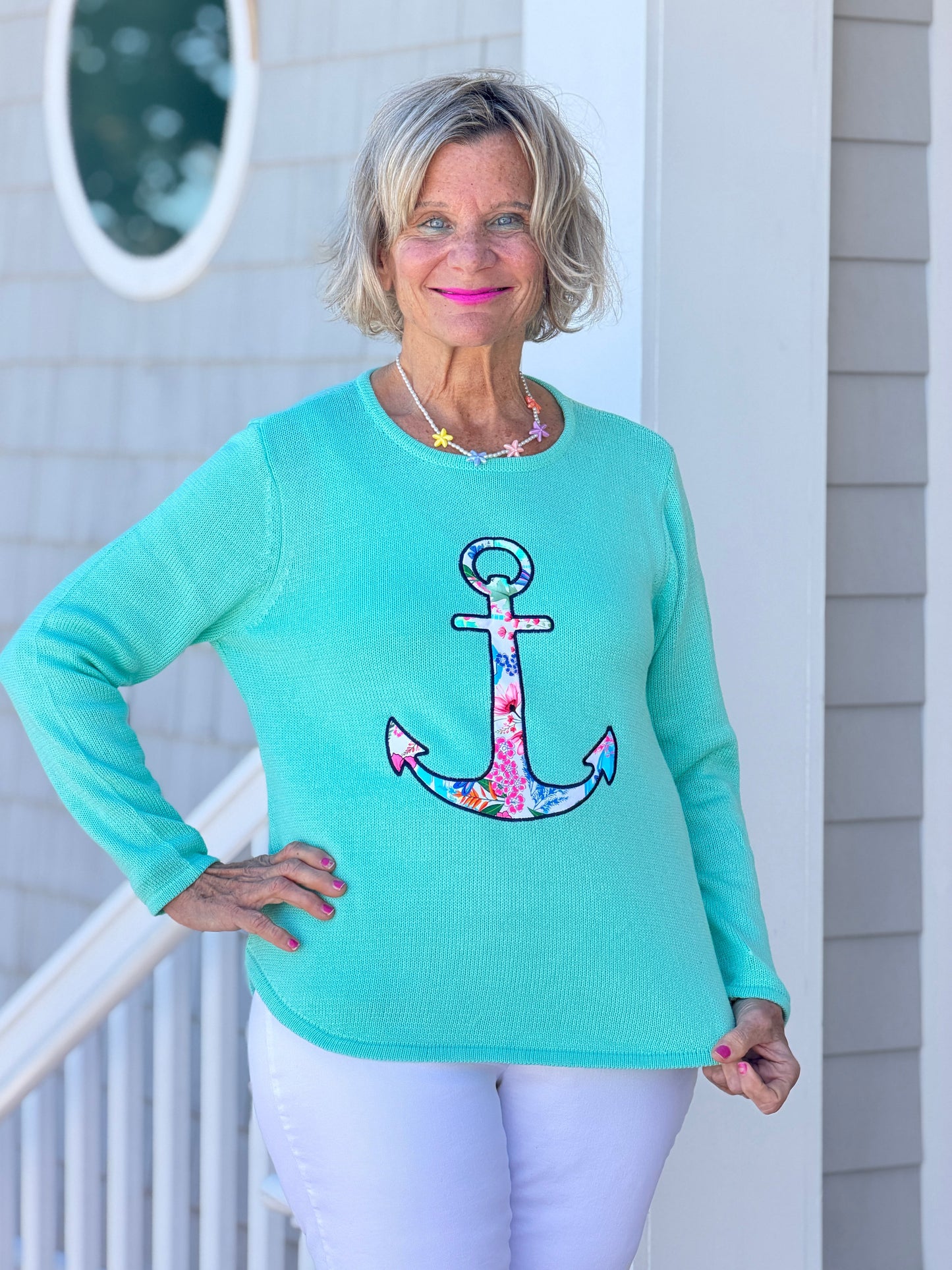 BEACH CLUB SEAFOAM CAPE COD ANCHOR SWEATER