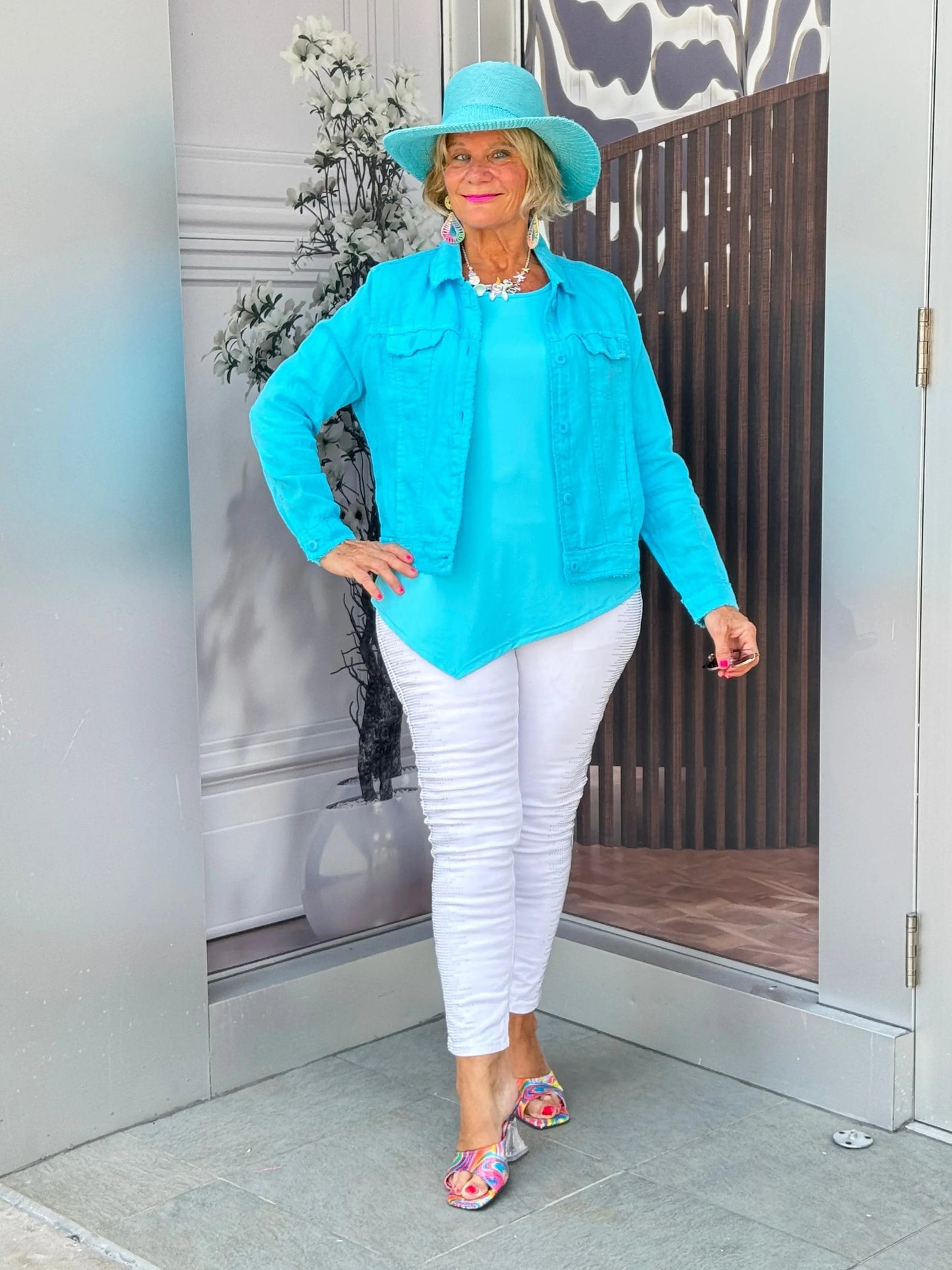 LULU B AQUA LINEN JACKET