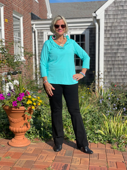 LULU-B SOLID AQUA RUFFLE TOP