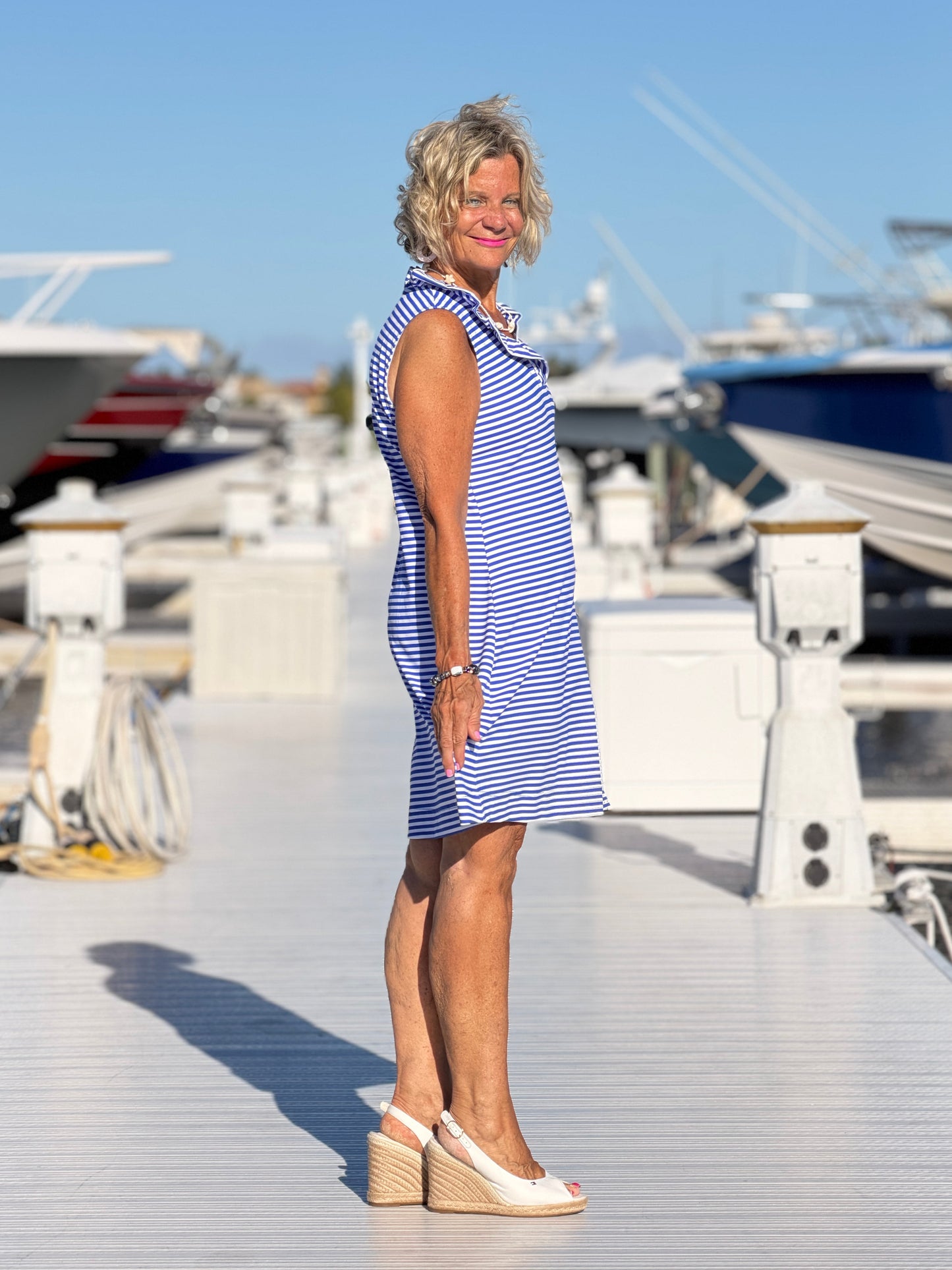HARBOR BLUE RUFFLE DRESS