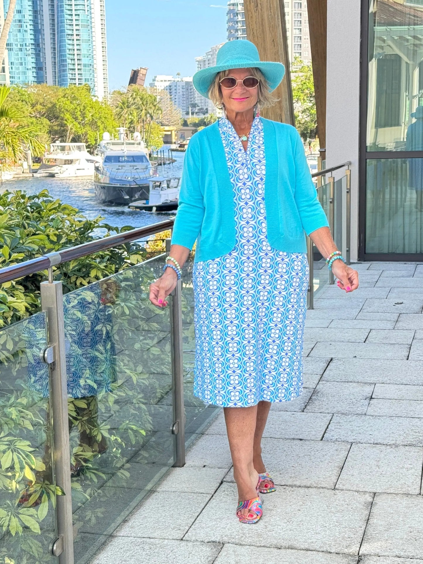 LULU B COASTAL BLOOM 1/2 ZIPPER MIDI MAXI DRESS