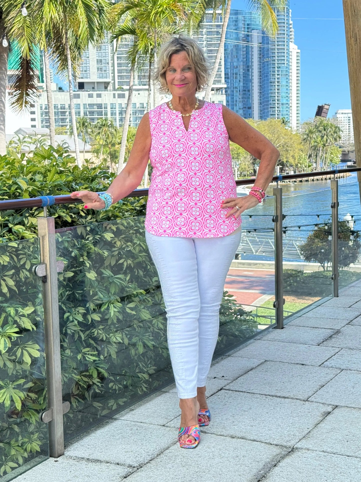 LULU B TROPIC PETALS SLEEVELESS V NECK TOP