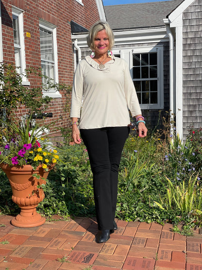 LULU-B SOLID STONE RUFFLE TOP