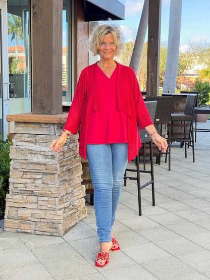 LULU B RED MESH RUFFLE  WRAP