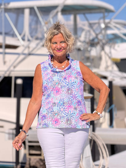 LULU B FIRECRAKER SLEEVELESS RUFFLE TOP