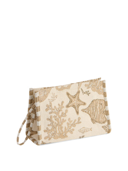 COASTAL JACQUARD WRISTLET POUCH,BEIGE