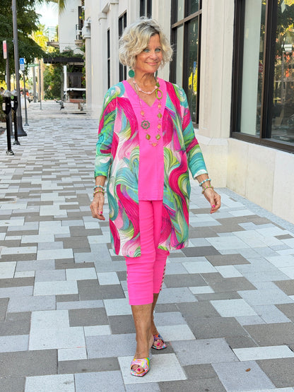 EMBELLISHED LATTICE CAPRI HOT PINK