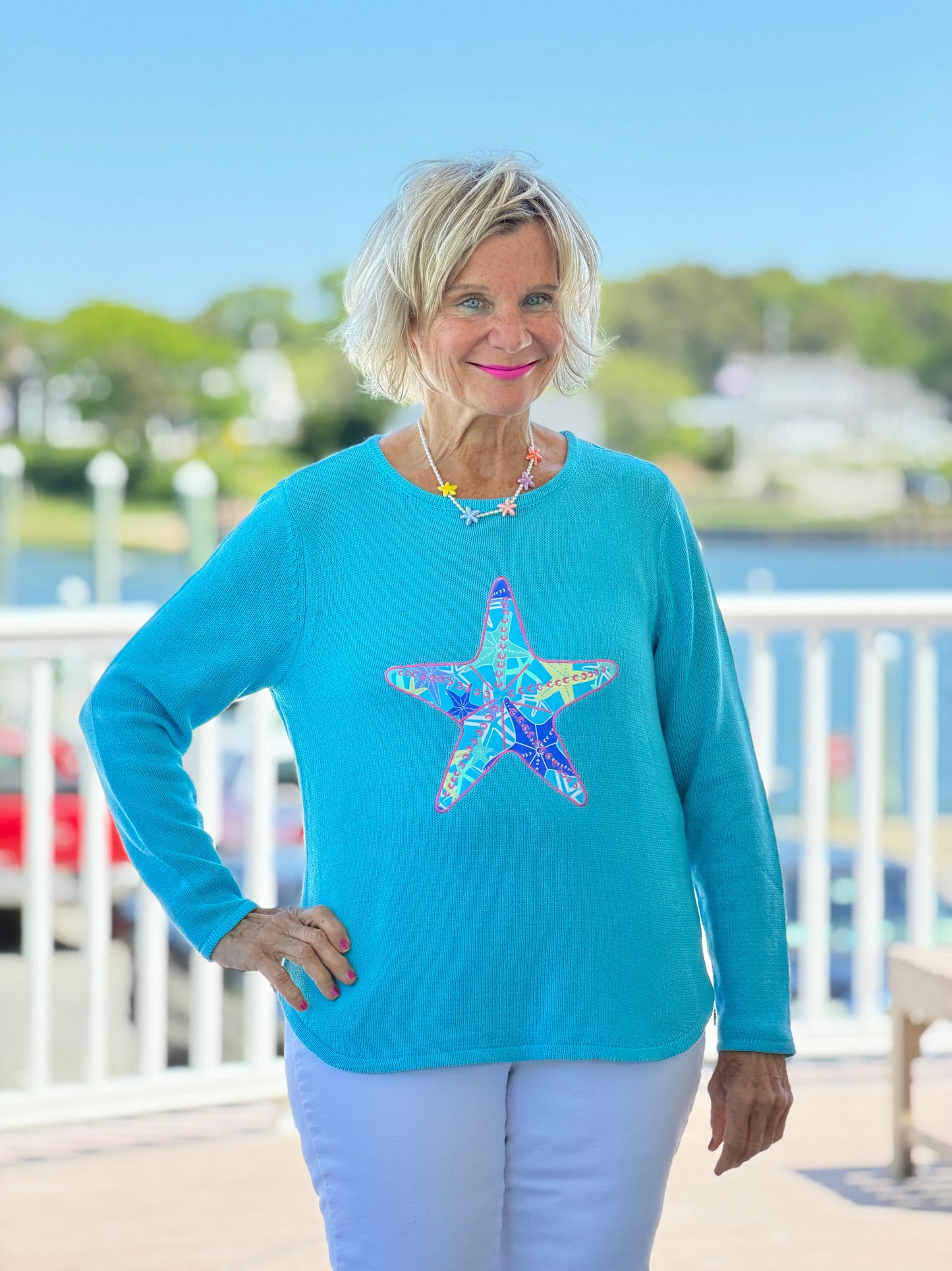 BEACH  CLUB AQUA STARFISH SWEATER