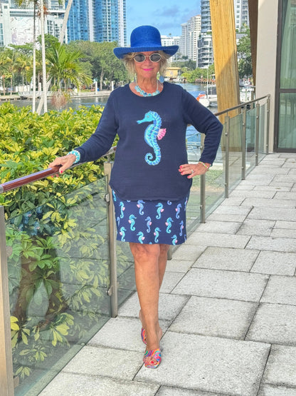 LULU-B NAVY SEAHORSE SWEATER