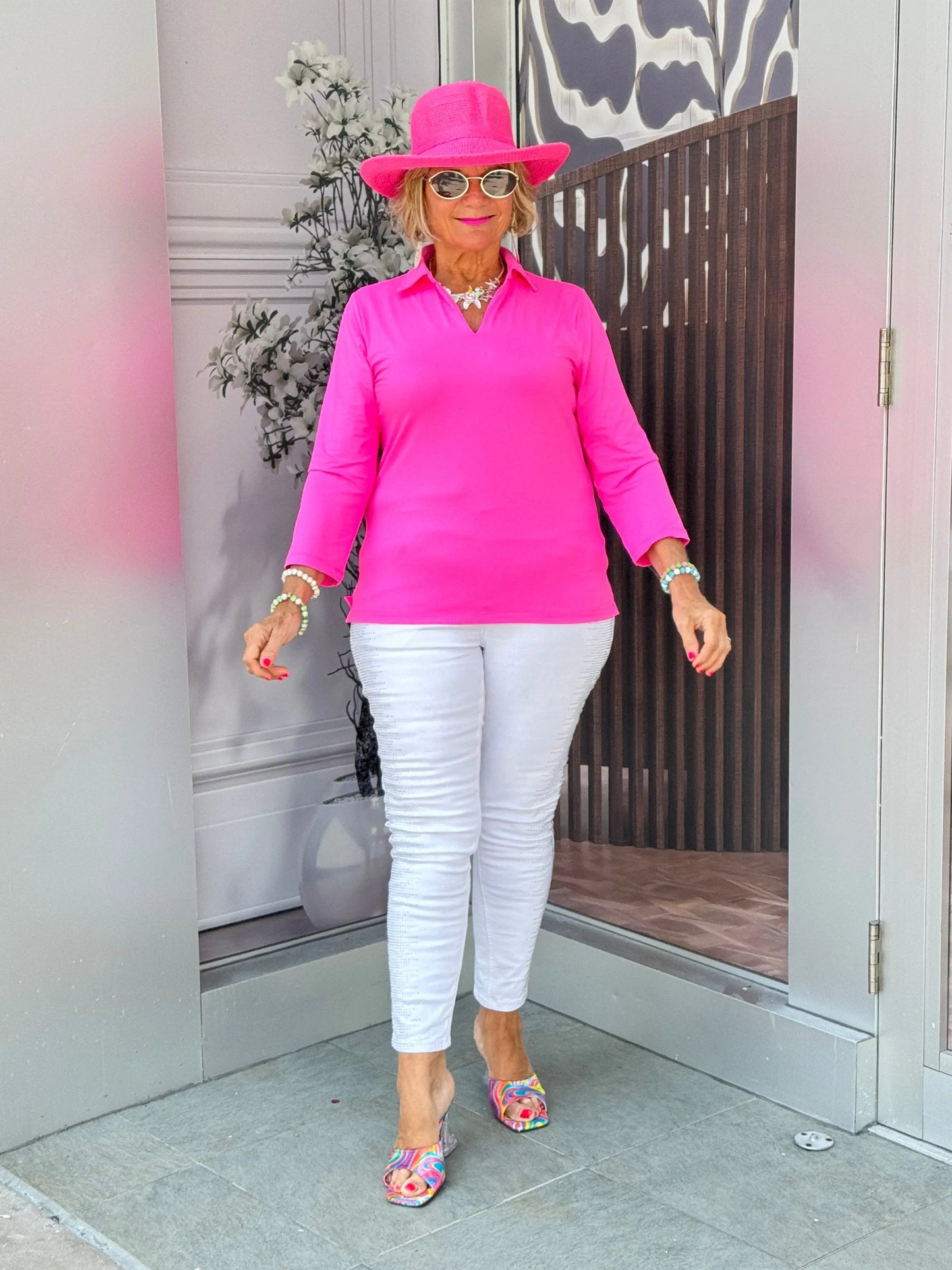 LULU-B HOT PINK SLEEVE  COLLAR NECK
