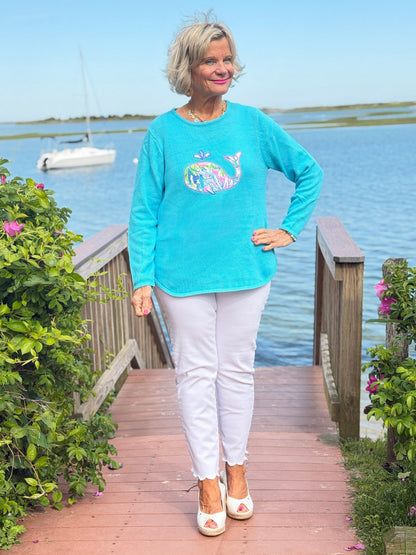 BEACH CLUB AQUA WHALE SWEATER