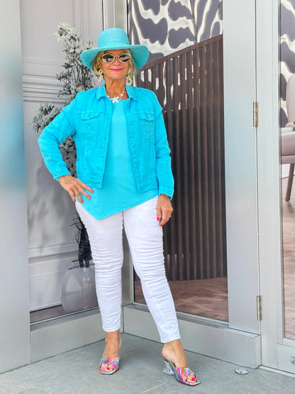 LULU B AQUA LINEN JACKET