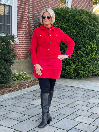 LULU-B RED NAVY VELOUR SKORT