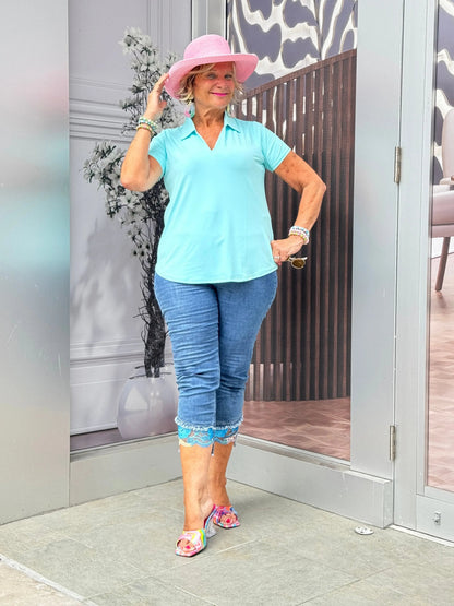 LULU-B CLEAR SEAFOAM SHORT SLEEVE COLLAR