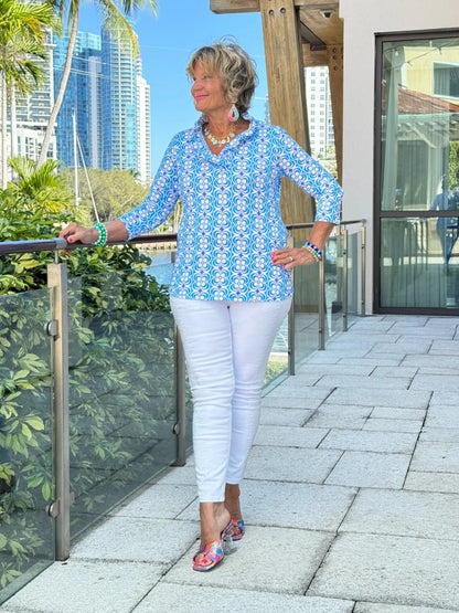 LULU B COASTAL BLOOM RUFFLE TOP