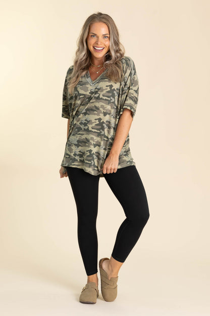 Camo V-Neck Oversized Knit Tee
