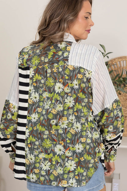 Button Down Floral Stripe Top