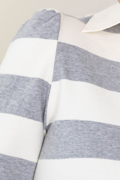 Collared Bold Striped Long Sleeve Knit Tops