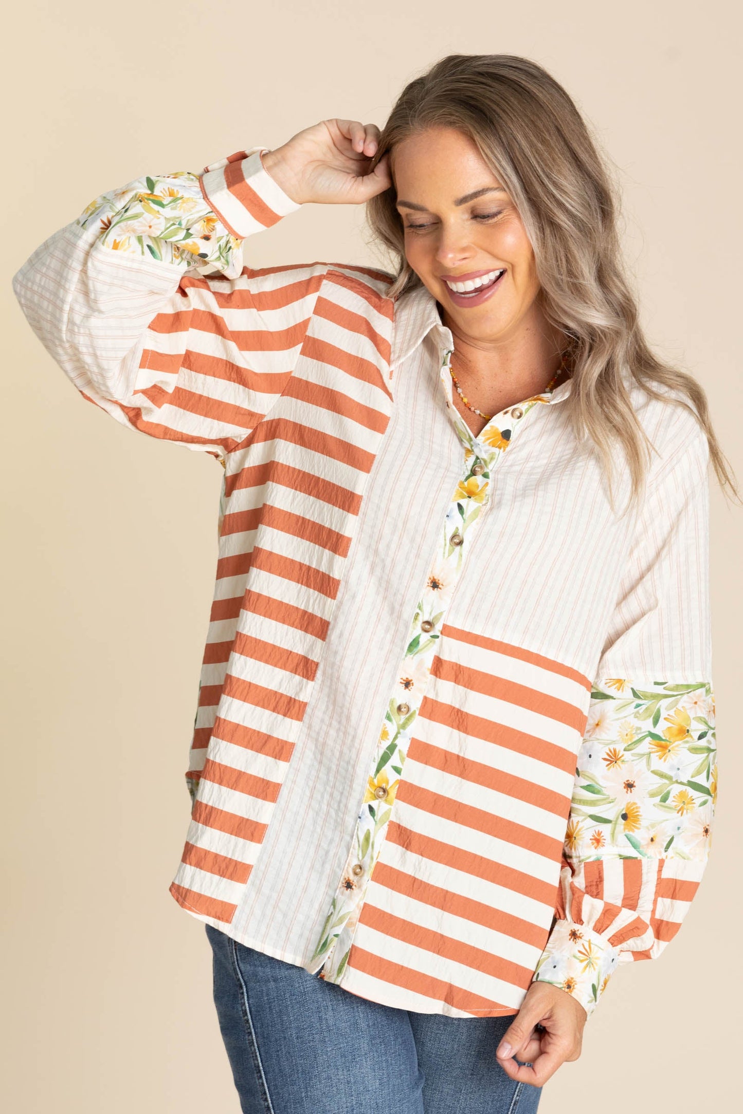 Button Down Floral Stripe Top