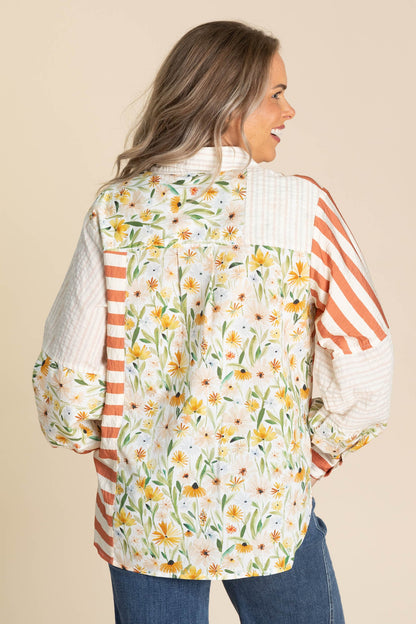 Button Down Floral Stripe Top