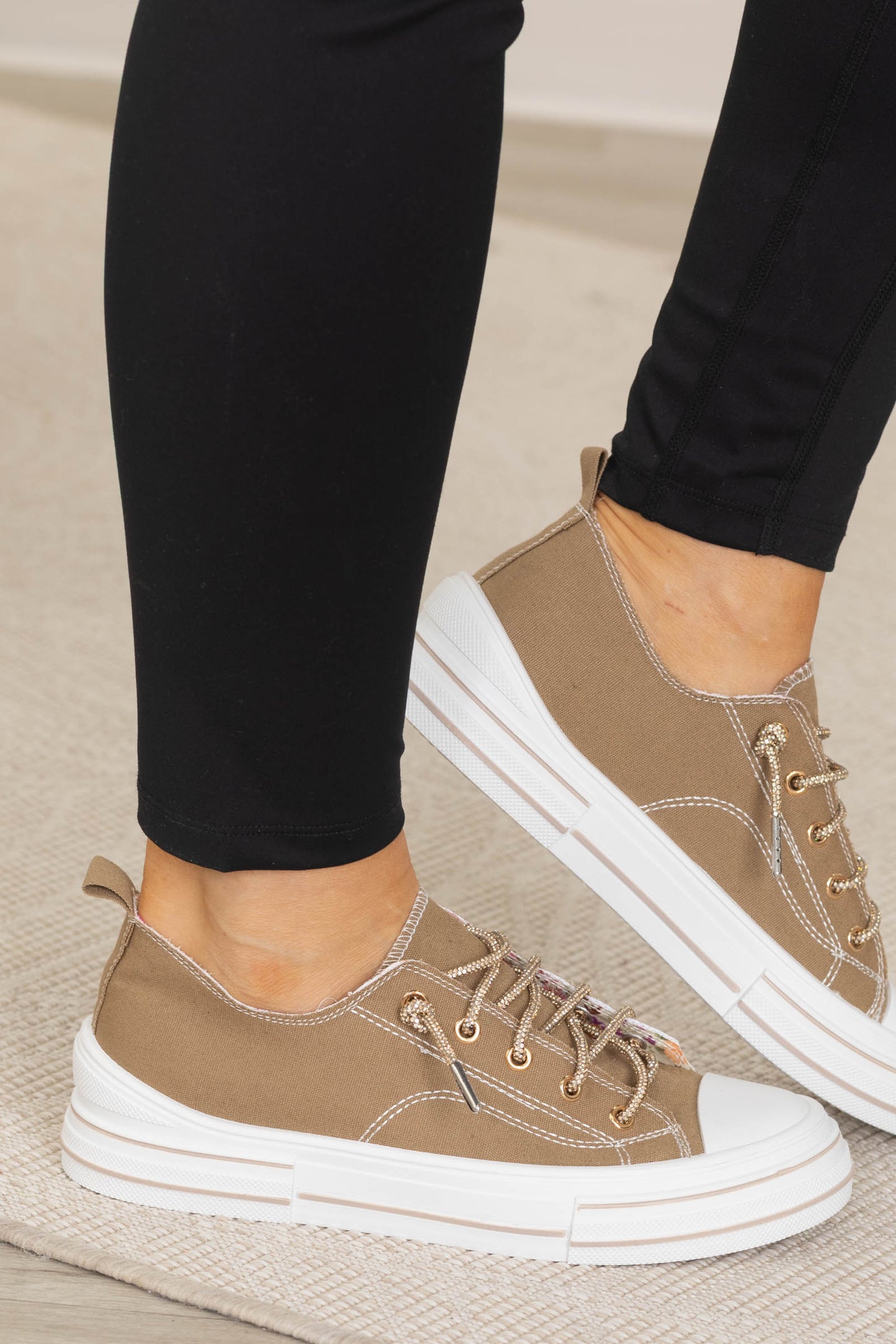 Canvas Platform Sneakers With Gold Sparkle Lace