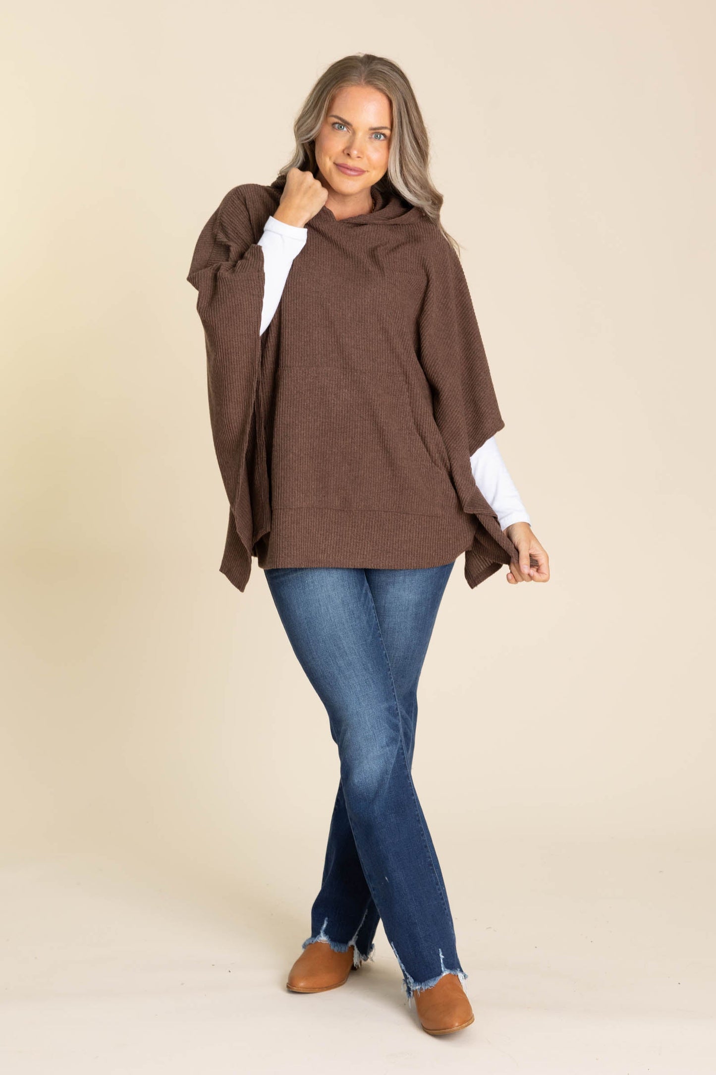 Chocolate Oversized Poncho Hoodie Knit Top