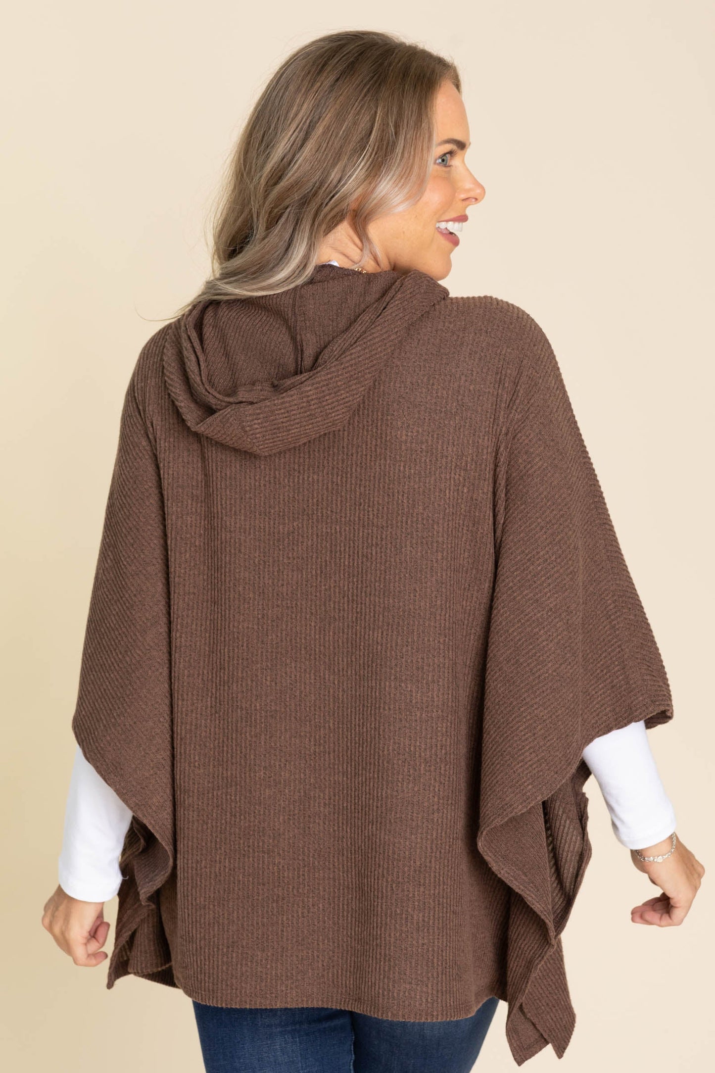 Chocolate Oversized Poncho Hoodie Knit Top