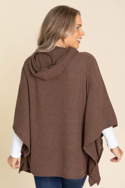 Chocolate Oversized Poncho Hoodie Knit Top