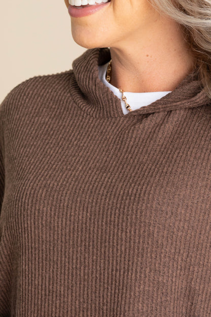 Chocolate Oversized Poncho Hoodie Knit Top