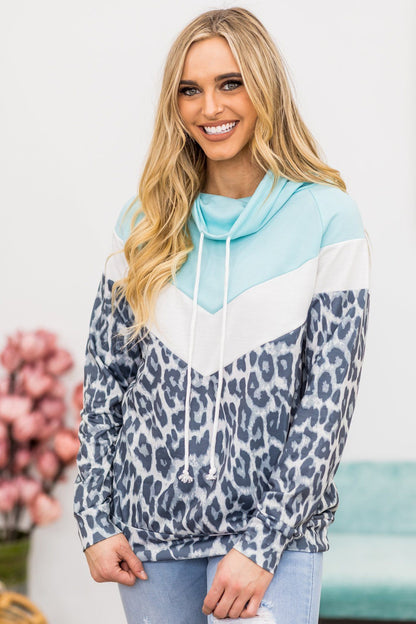 Colorblock Cowl Neck Top with Aqua Bodice