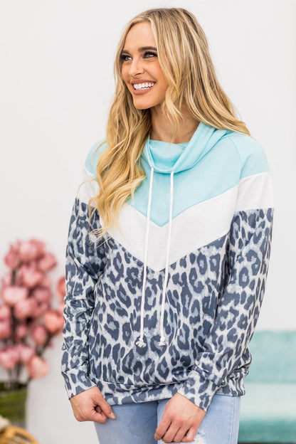 Colorblock Cowl Neck Top with Aqua Bodice