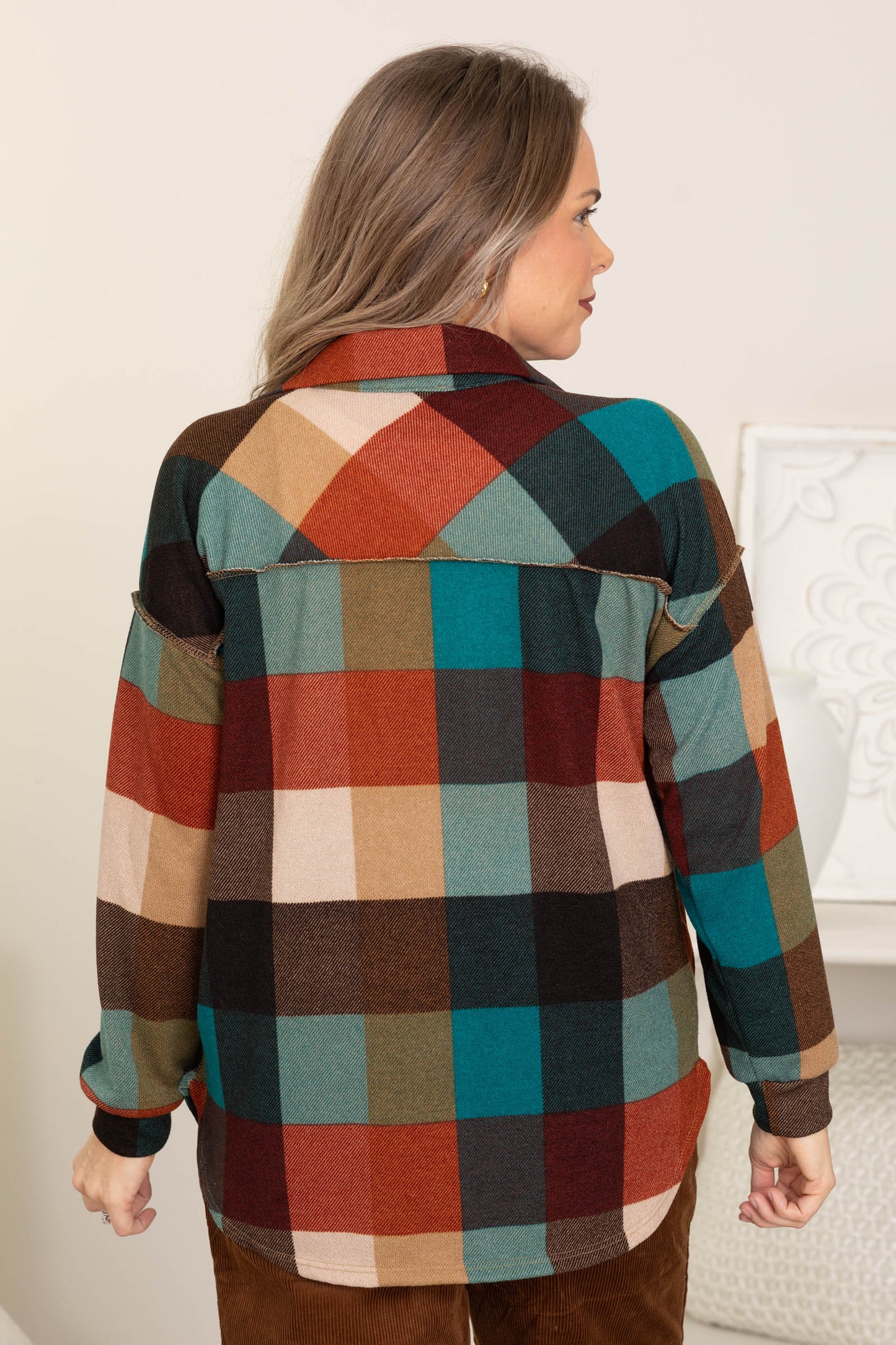 Brown Multicolor Checker Knit Shacket