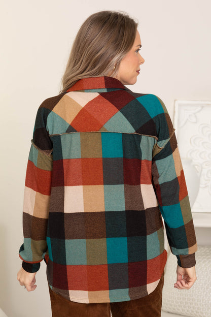 Brown Multicolor Checker Knit Shacket