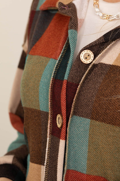Brown Multicolor Checker Knit Shacket