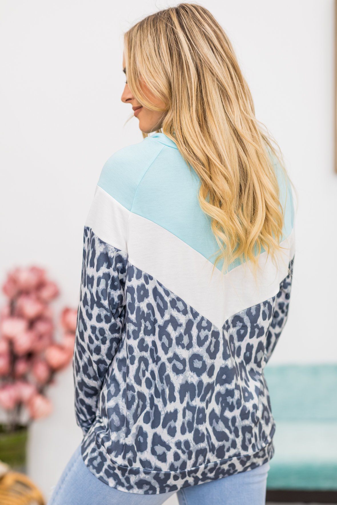 Colorblock Cowl Neck Top with Aqua Bodice