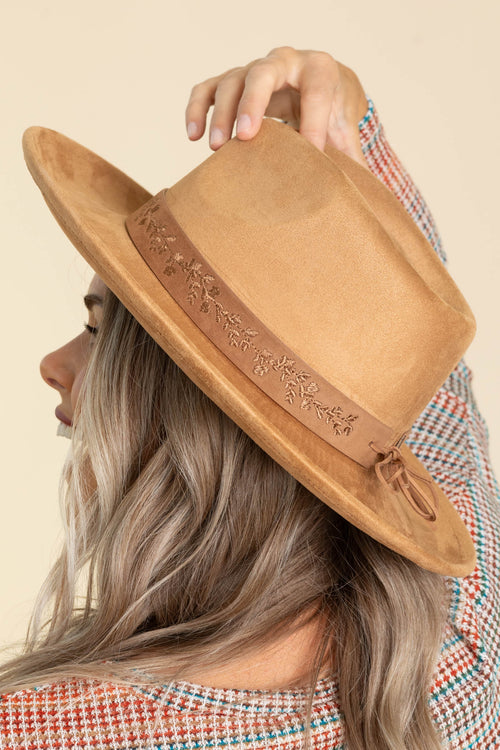 Camel Embroidered Flower Strap Hat