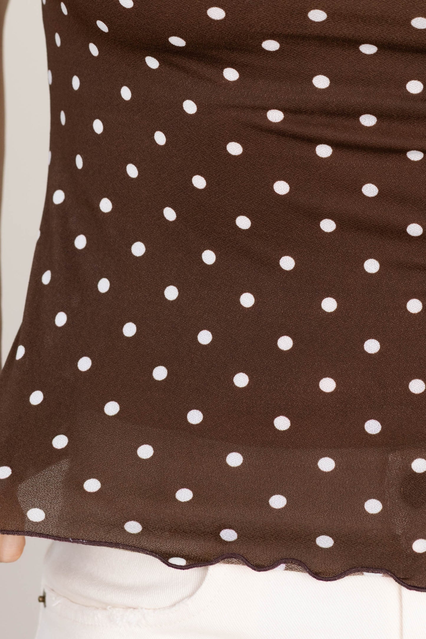 Brown And Ivory Polka Dot Merrow Hem Top