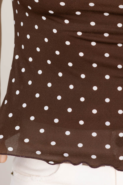Brown And Ivory Polka Dot Merrow Hem Top