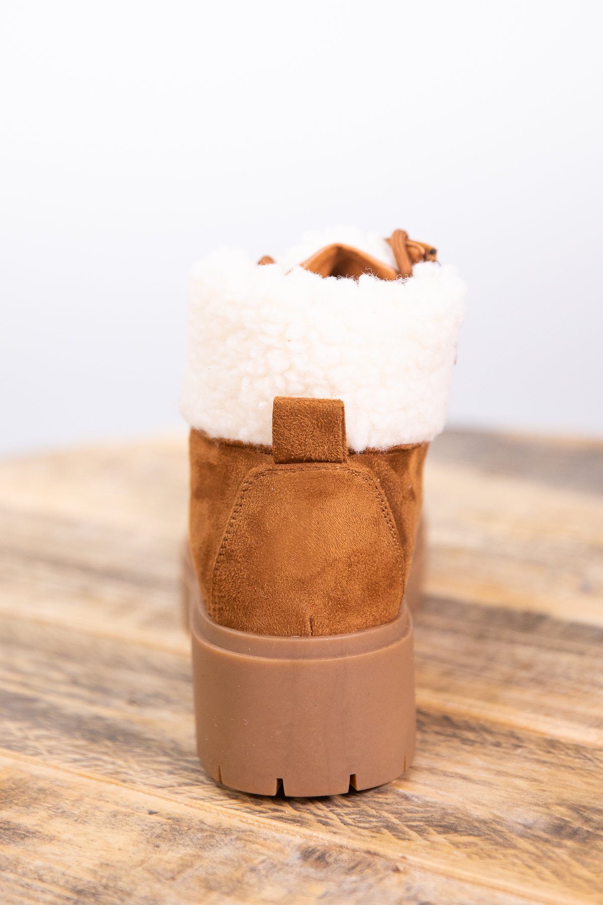 Camel Lace Up Sherpa Trim Boot